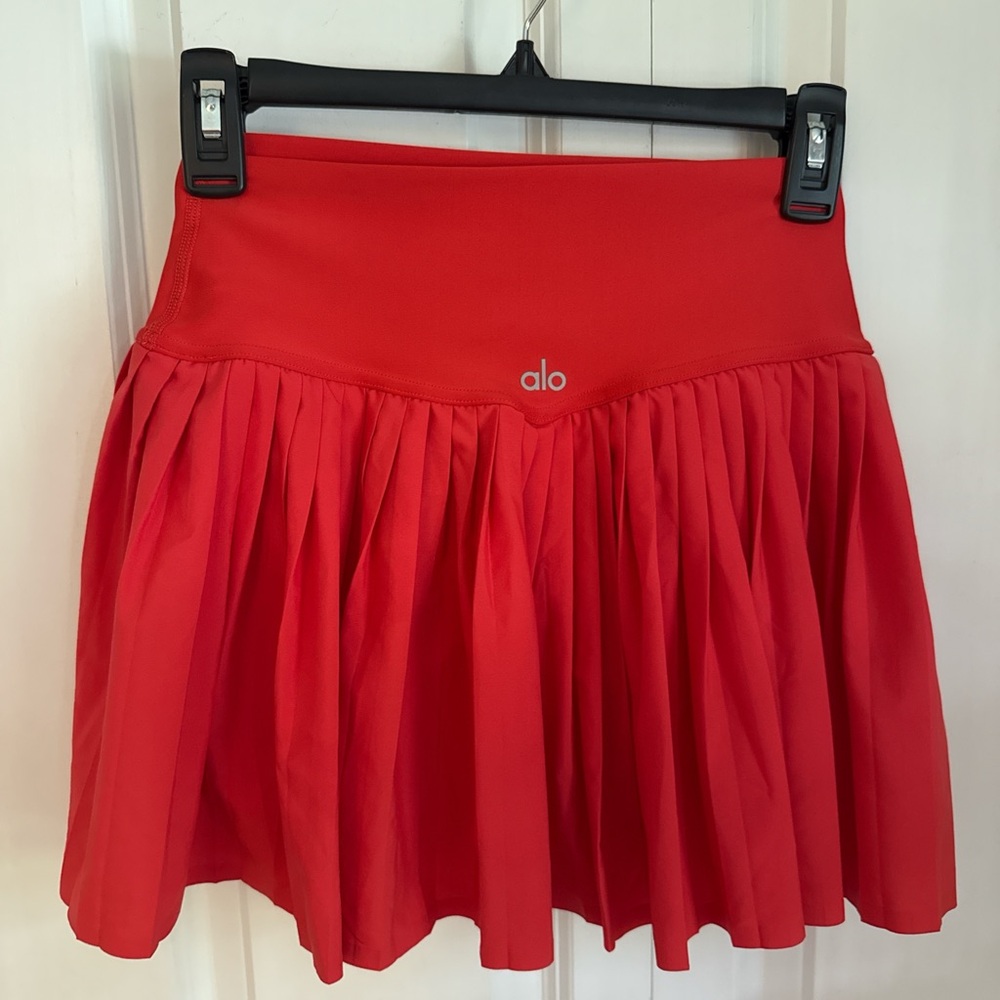 ALO Yoga Red Pleated Skater Mini Skirt